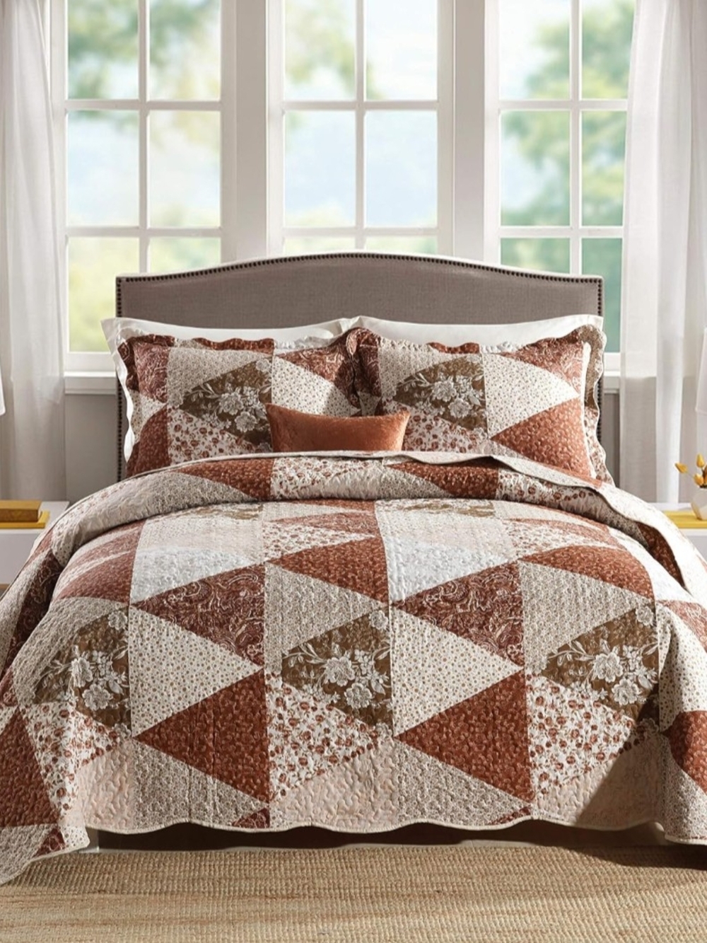 3-Piece King Bedspread Quilt Patchwork Floral Reversible NIB